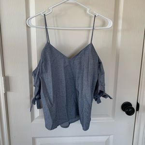 UO: Chambray Cold Shoulder Tie Top
